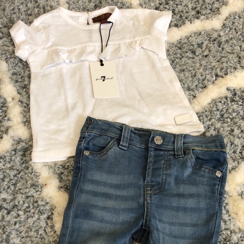 7 for Mankind baby girl jeans and white Tshirt set